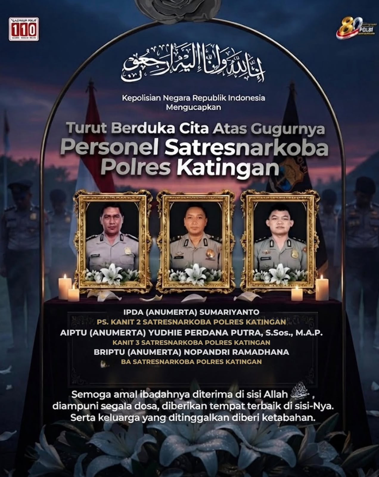 Tiga Personel Polri Gugur Saat Bertugas Ungkap Kasus Narkoba di Katingan, Dianugerahi Kenaikan Pangkat Luar Biasa Anumerta