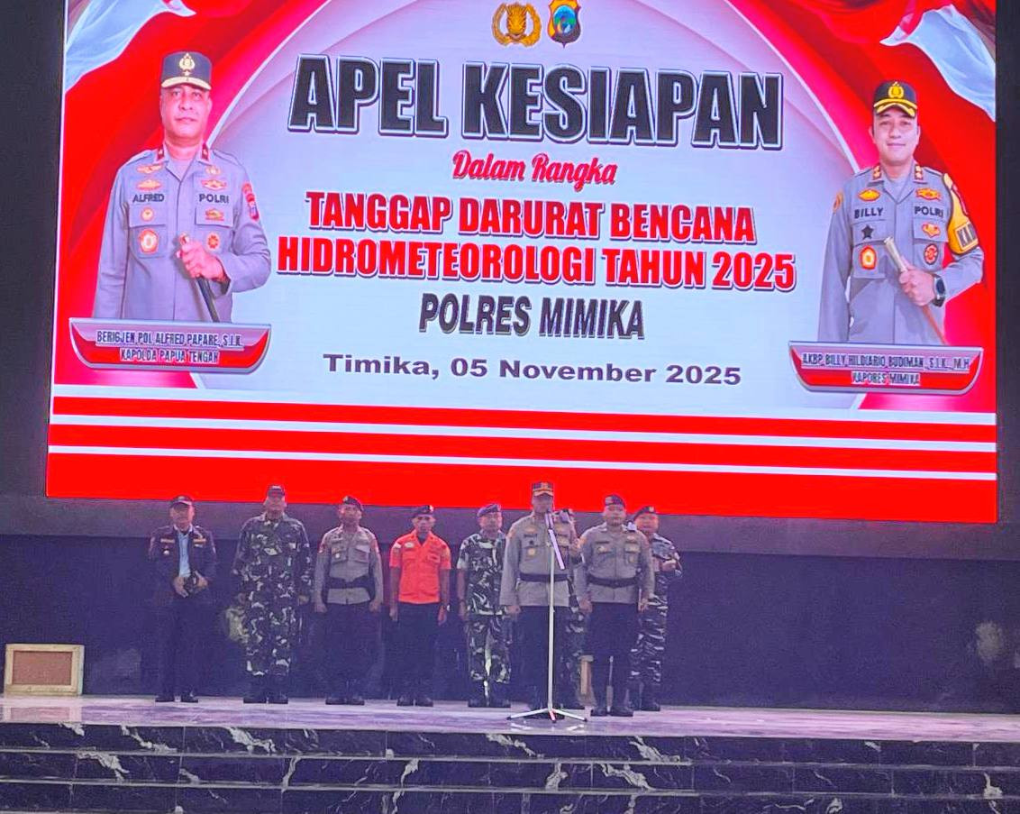 Perkuat Mitigasi Bencana, Personel Kodim 1710/Mimika Ikuti Apel Kesiapsiagaan Bencana Hidrometeorologi 2025