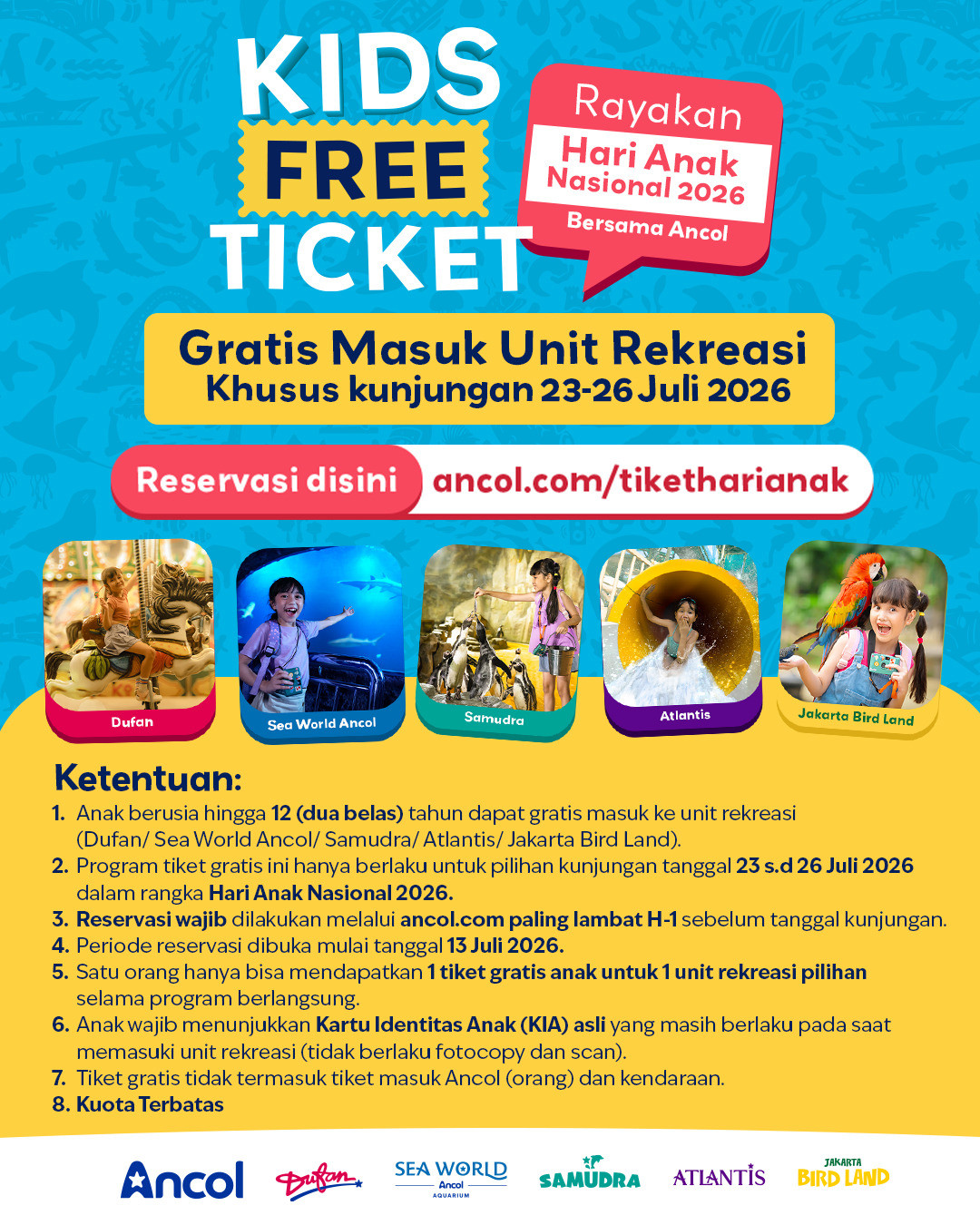 Ancol Sambut Hari Anak Nasional 2026 dengan Program Tiket Gratis untuk Anak