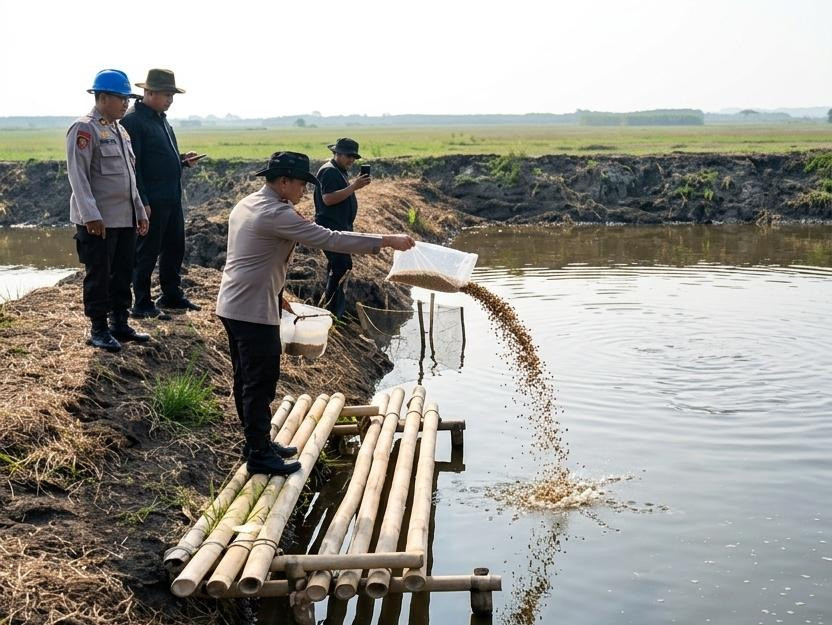 Dukung Ketahanan Pangan, Polda Metro Jaya Tebar 15 Ribu Benih Bandeng dan 150 Ribu Udang Vaname di Muaragembong, Perkuat Ketahanan Pangan