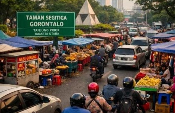 Taman Segitiga Gorontalo Tanjung Priok Kumuh Akibat PKL, Lalu Lintas Tersendat